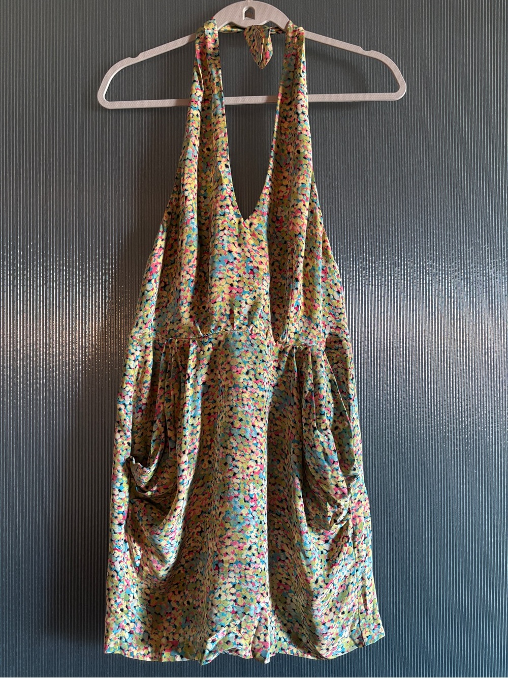 Twelfth Street by Cynthia Vincent Silk Pastel Halter Mini Dress Pockets Size M